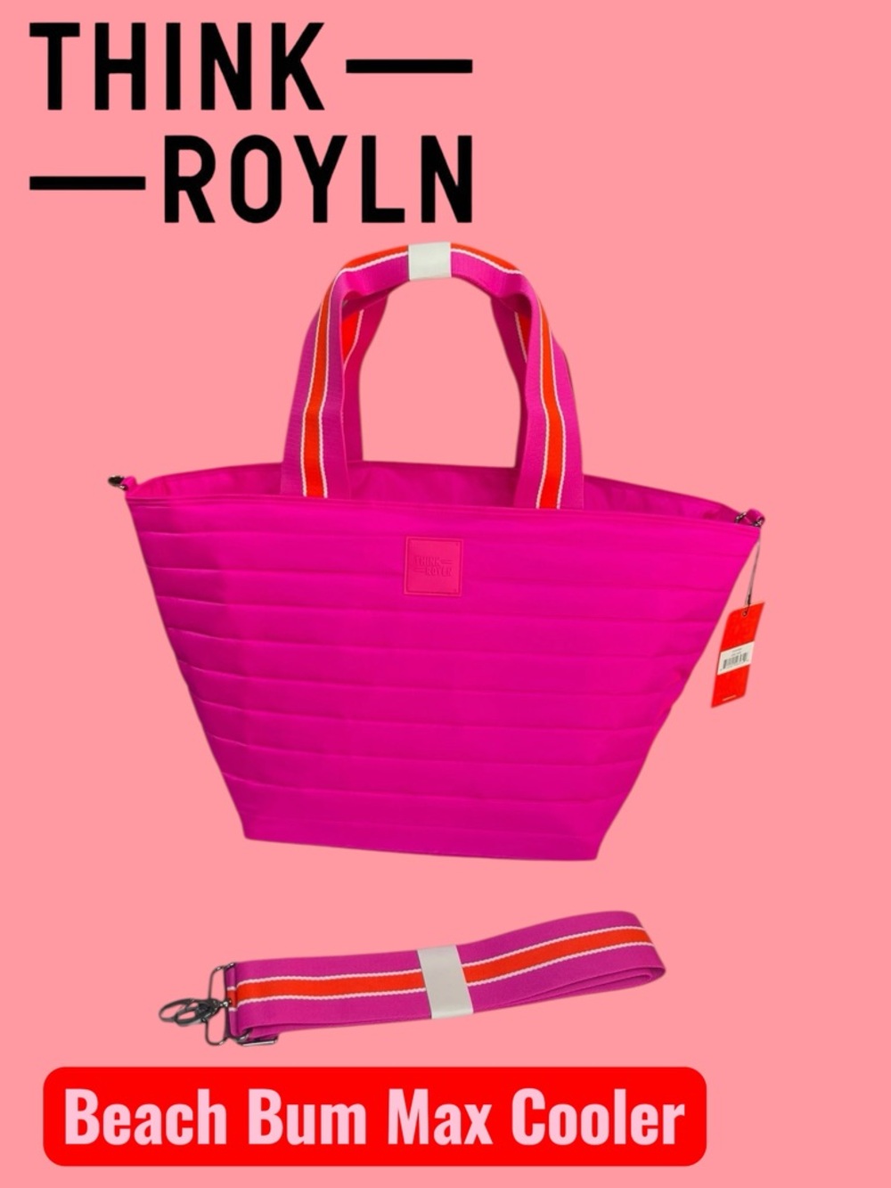 NWT THINK ROYLN FUCHSIA BEACH BUM COOLER BAG (MAXI)